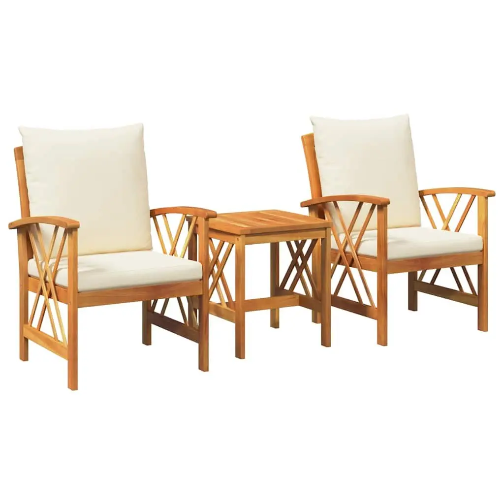 Garden Sofa Set 3 Piece Outdoor Lounge Seating Brown Solid Acacia Wood with Cushions