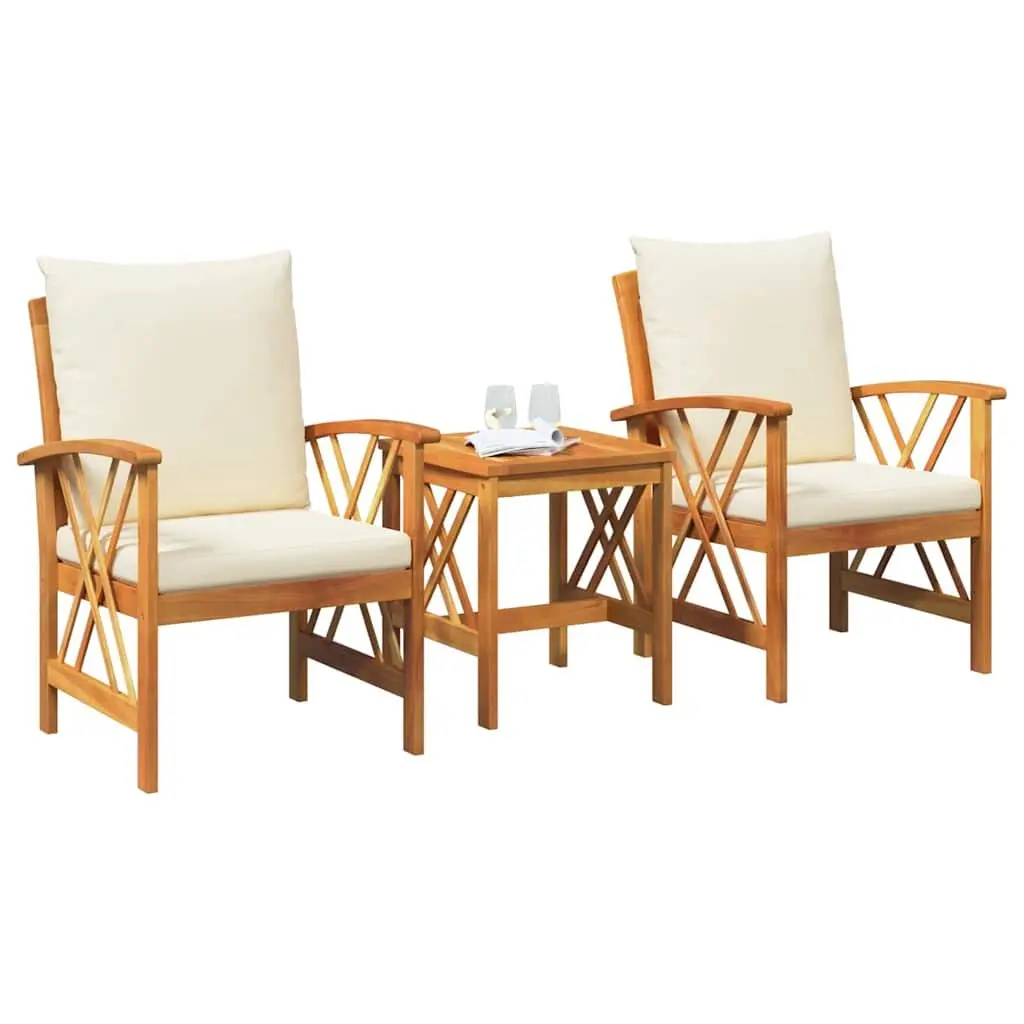 Garden Sofa Set 3 Piece Outdoor Lounge Seating Brown Solid Acacia Wood with Cushions