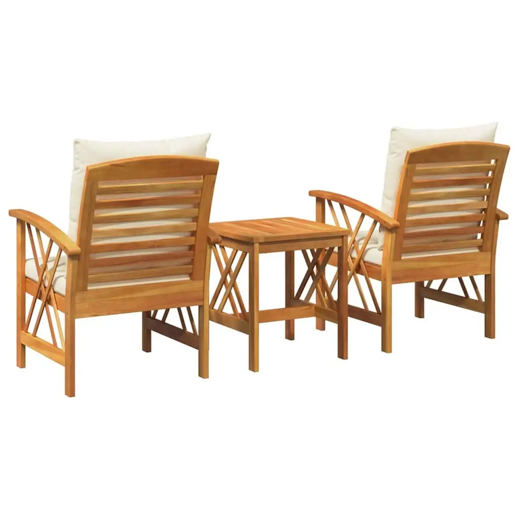 Garden Sofa Set 3 Piece Outdoor Lounge Seating Brown Solid Acacia Wood with Cushions