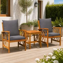 Reliable 3 Piece Garden Sofa Set in Brown Acacia