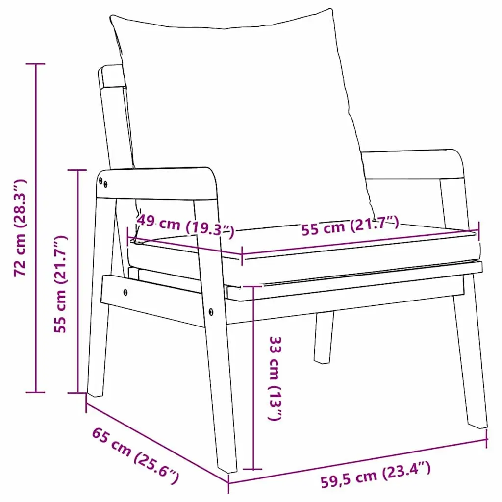Garden Chair Set Outdoor Seating 2 Piece Brown Solid Acacia Wood with Cushion