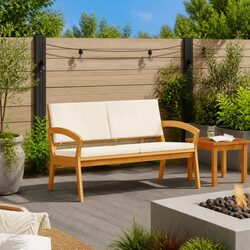 Garden Bench with Cushion Solid Acacia Wood Outdoor Furniture Brown Oil Natural