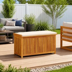 Outdoor Storage Box 113x50x60.5cm Solid Wood Acacia Garden Cushion Organiser