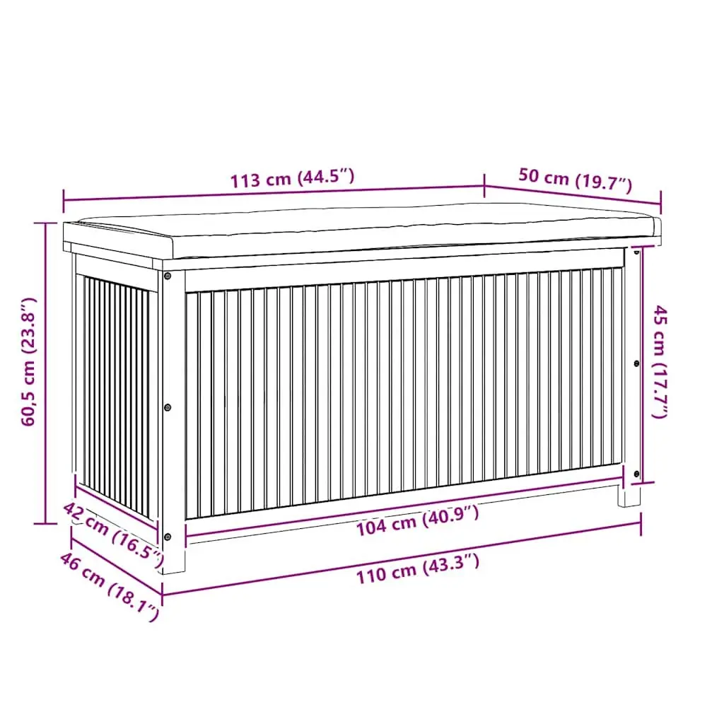 Outdoor Storage Box Garden Cushion Organiser 113x50x60.5cm Solid Wood Acacia Brown