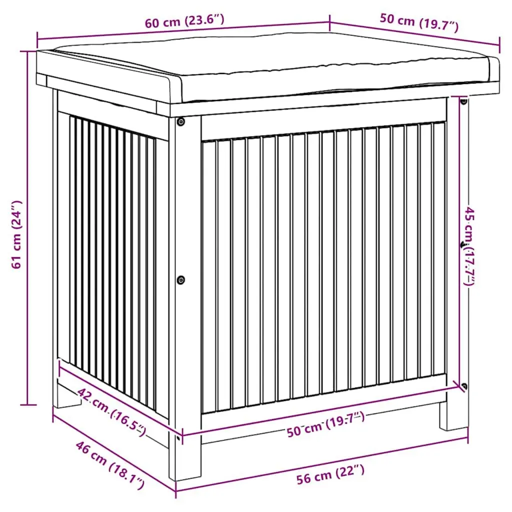 Outdoor Cushion Box 60x50x61cm in Solid Wood