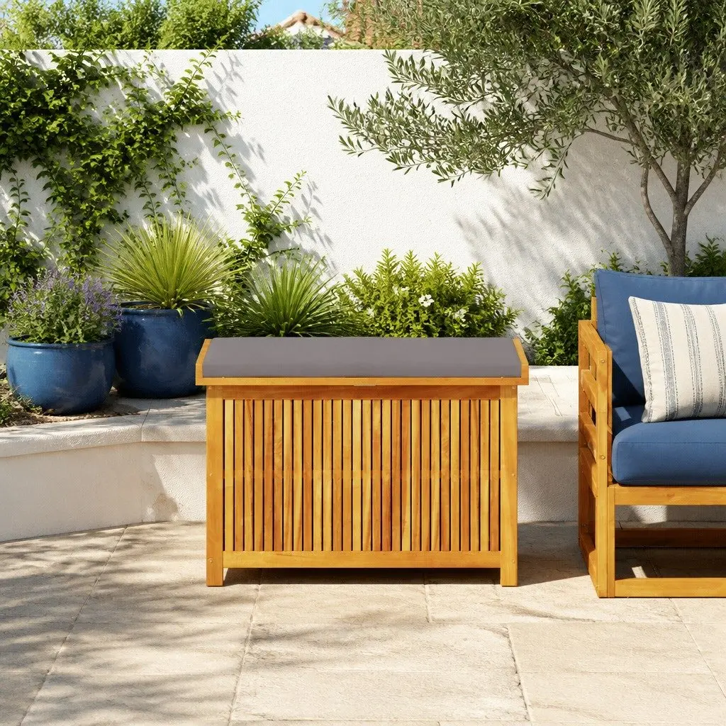 Outdoor Cushion Storage Box 90x50x60.5cm Solid Acacia Wood Garden Deck Organiser
