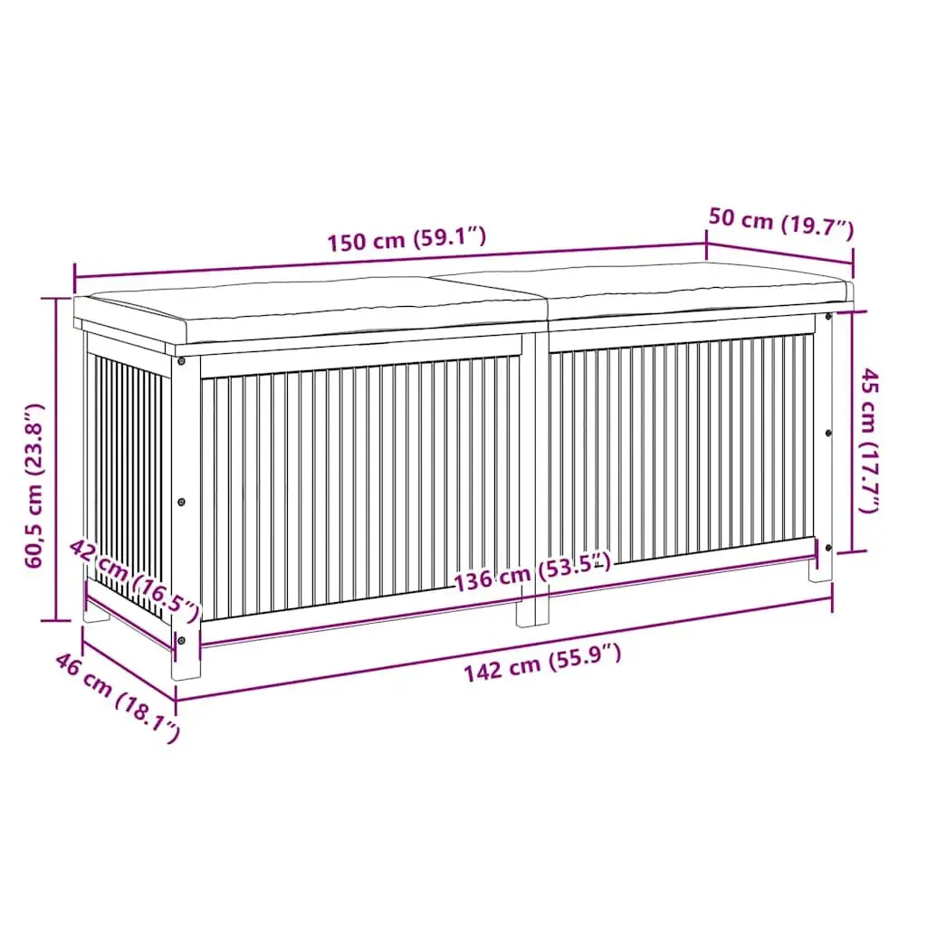 Outdoor Cushion Storage Box Brown 150x50x60.5cm Solid Acacia Wood Garden Organiser