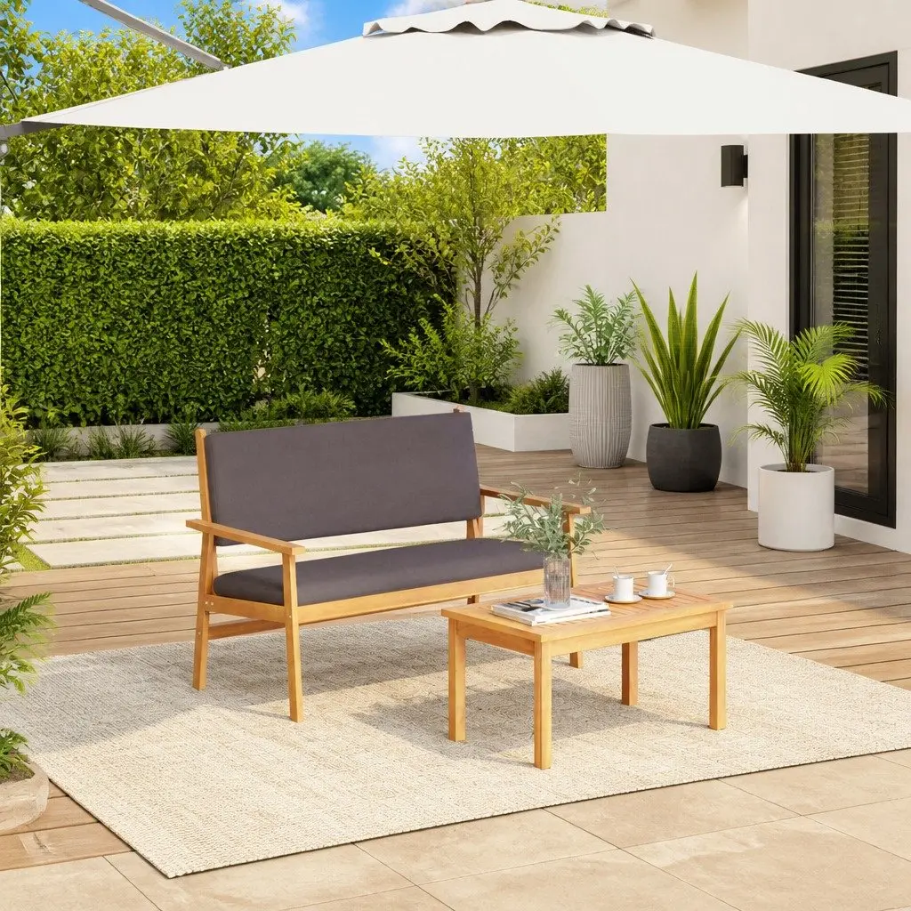 Garden Sofa Set Outdoor Lounge 2 Piece Solid Acacia Wood Anthracite