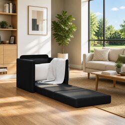 Practical Black Faux Leather Sofa Bed, Great Value