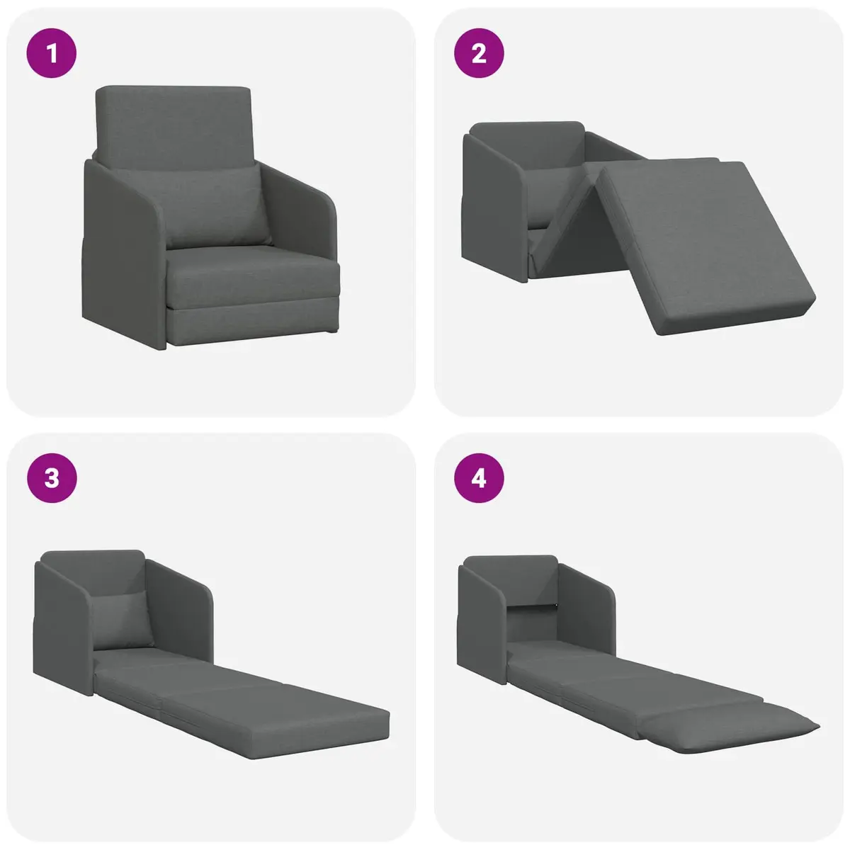 Sofa Bed Grey 65 x 80 x 83 cm Convertible Fabric Modern Floor Furniture