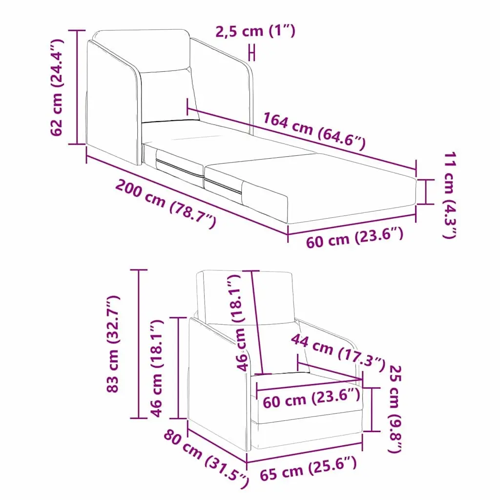 Sofa Bed Grey 65 x 80 x 83 cm Convertible Fabric Modern Floor Furniture