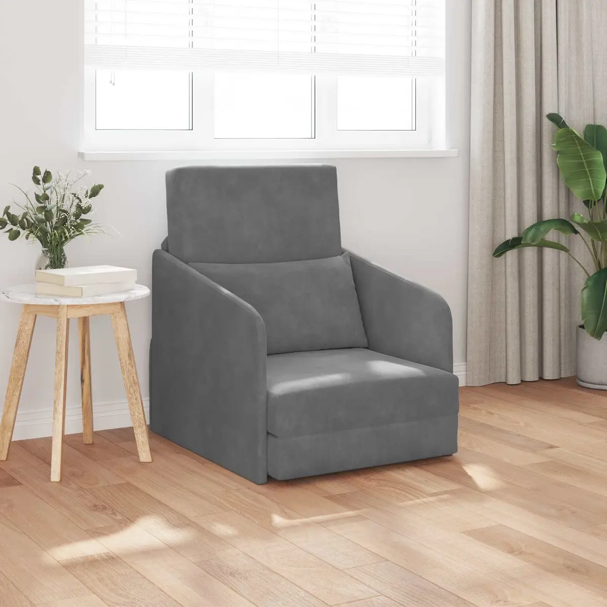 Sofa Bed Grey Velvet Convertible Lounge Furniture 65 x 80 x 83 cm