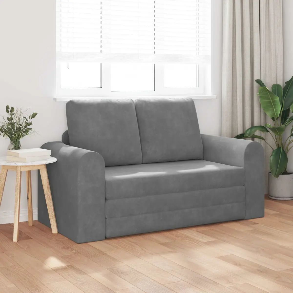 Sofa Bed Grey Velvet Convertible Couch 148x71x83cm Modern Living Room Guest Space