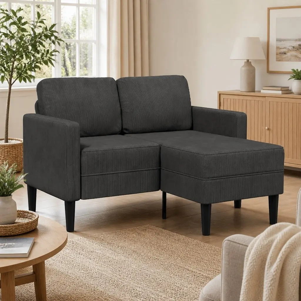 L-Shaped 2-Seater Sofa with Chaise Lounge Corner Couch Grey Linen 125cm