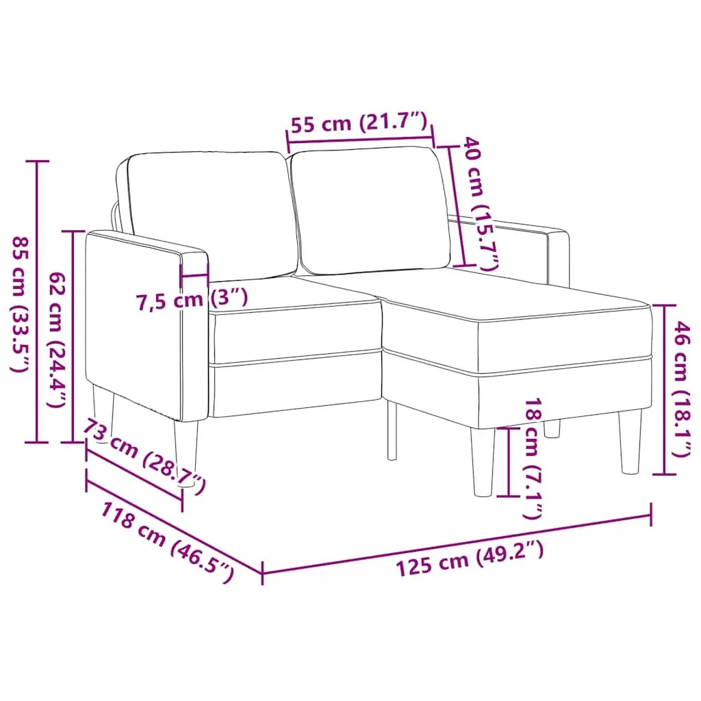L-Shaped 2-Seater Sofa with Chaise Lounge Corner Couch Grey Linen 125cm
