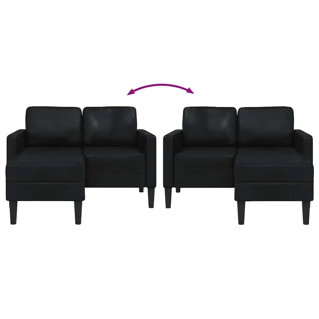 L-Shaped Sofa 2-Seater Chaise Lounge Black Faux Leather