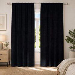 Reliable Blackout Curtains - 2 Velvet Panels, 140 x 225 cm Black