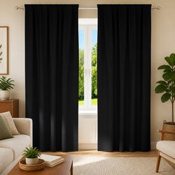 Blackout Curtains with Rings 2 pcs Black 245 x 140 cm Window Drapes Rod