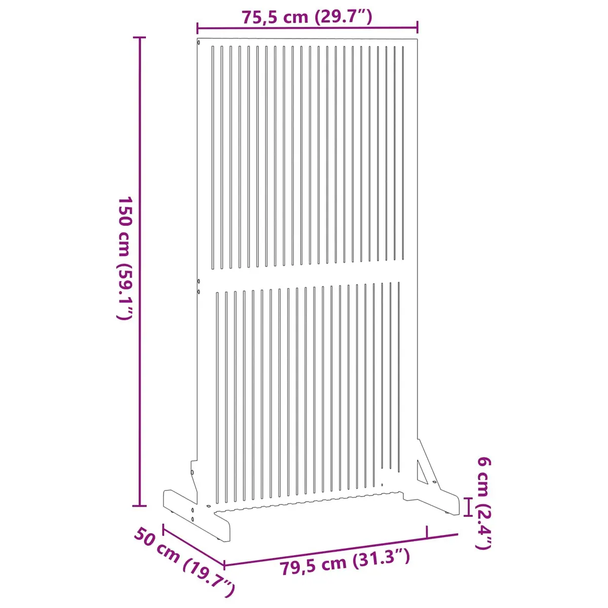 Folding Privacy Screen Room Divider Solid Wood Indoor Outdoor 150cm Brown