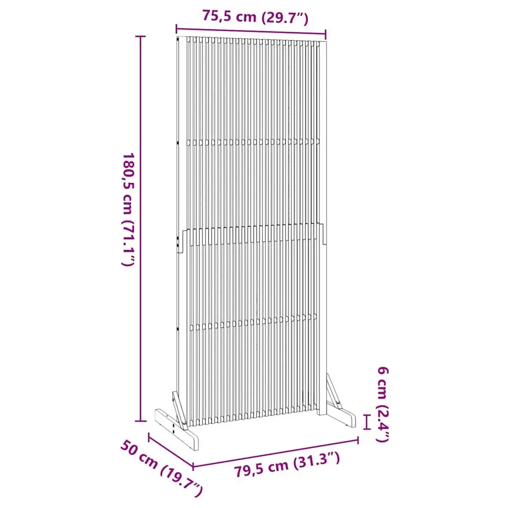 Room Divider Privacy Screen Indoor Outdoor 180.5cm Brown Wooden Slatted Freestanding