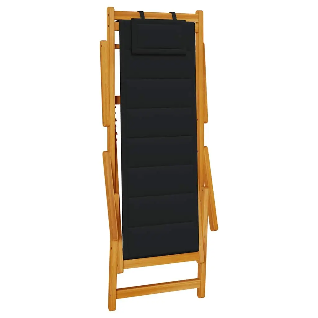 Folding Beach Chair Outdoor Seating Black Acacia Wood Textilene