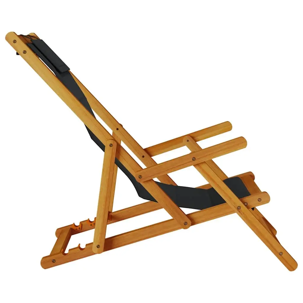 Folding Beach Chair Outdoor Seating Black Acacia Wood Textilene