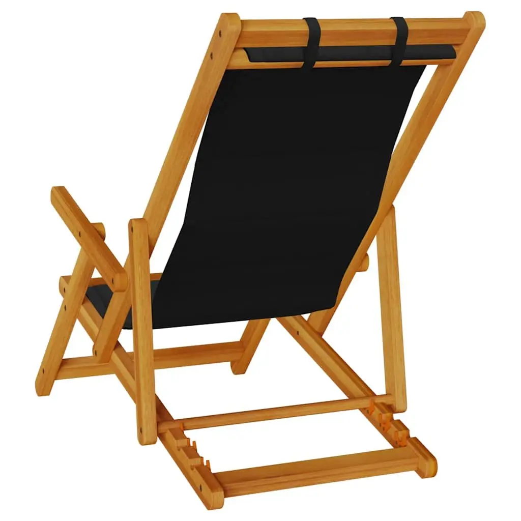 Folding Beach Chair Outdoor Seating Black Acacia Wood Textilene
