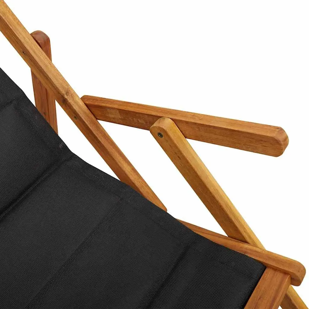 Folding Beach Chair Outdoor Seating Black Acacia Wood Textilene