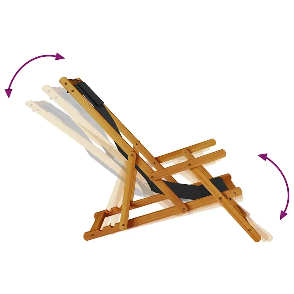 Folding Beach Chair Outdoor Seating Black Acacia Wood Textilene