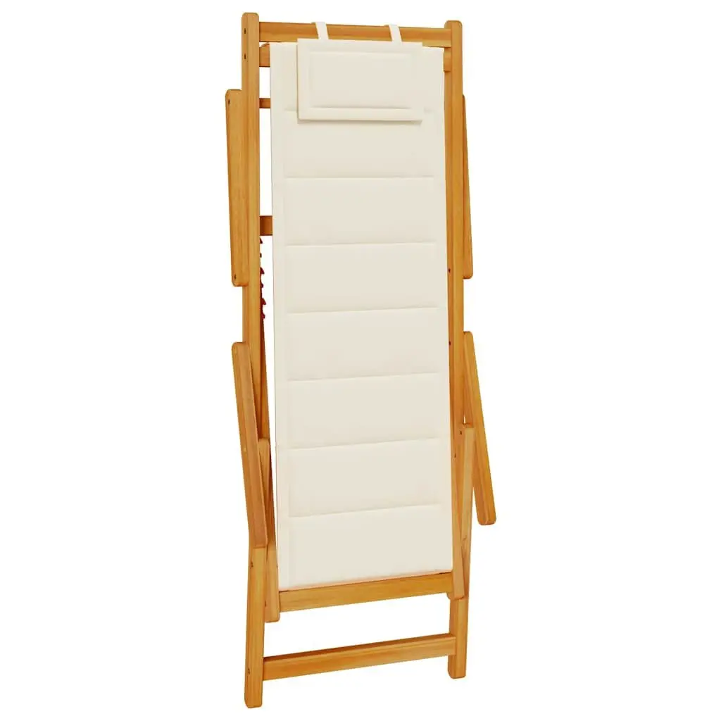 Folding Beach Chair with Armrests Cream Outdoor Garden Camping Reclining Seat