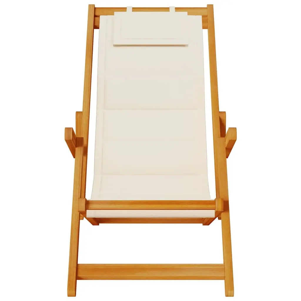 Folding Beach Chair with Armrests Cream Outdoor Garden Camping Reclining Seat