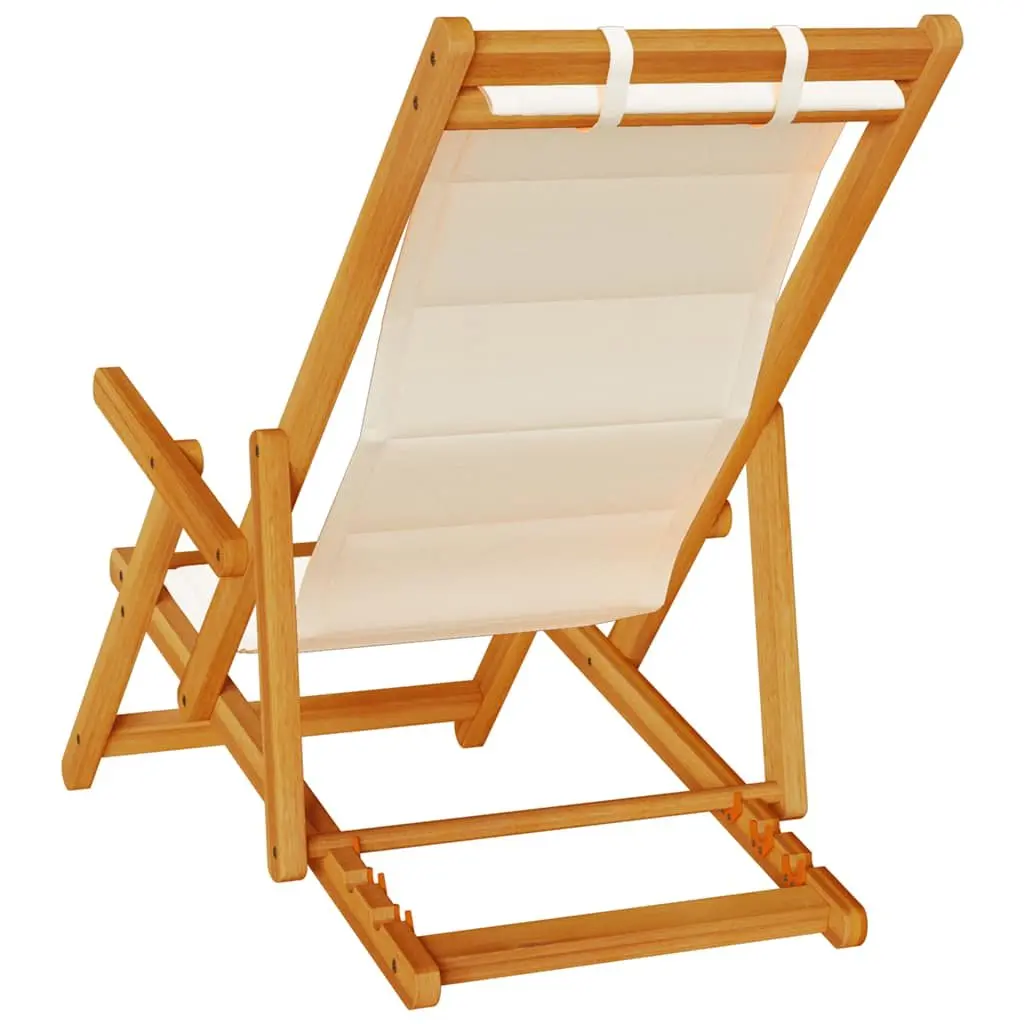 Folding Beach Chair with Armrests Cream Outdoor Garden Camping Reclining Seat