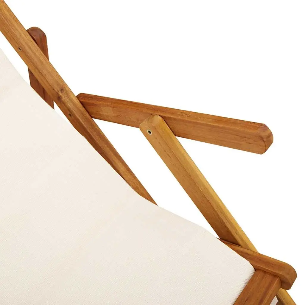 Folding Beach Chair with Armrests Cream Outdoor Garden Camping Reclining Seat