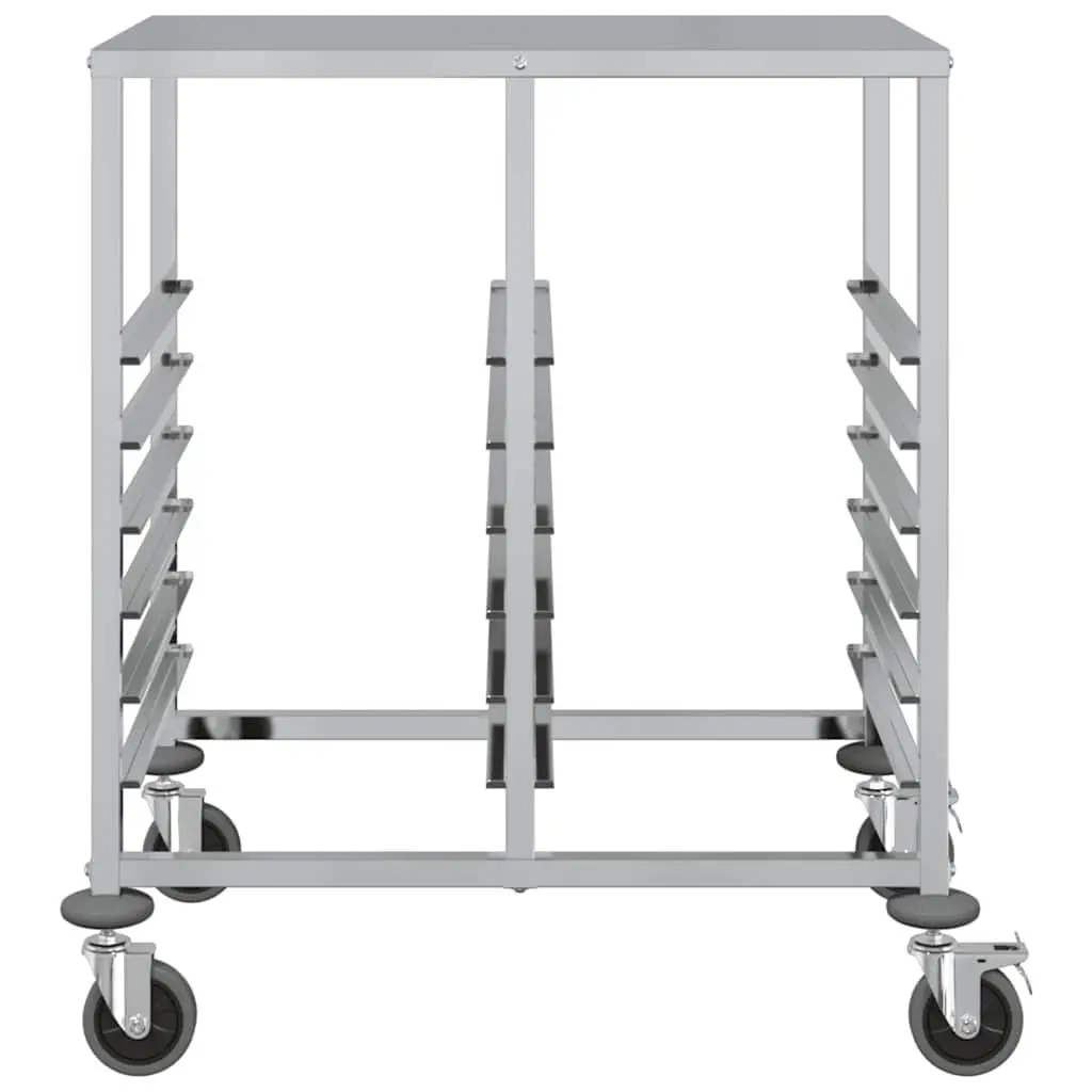 Kitchen Service Cart Tray Trolley Silver Stainless Steel GN Container Storage with Adjustable Height and Four Locking Castors