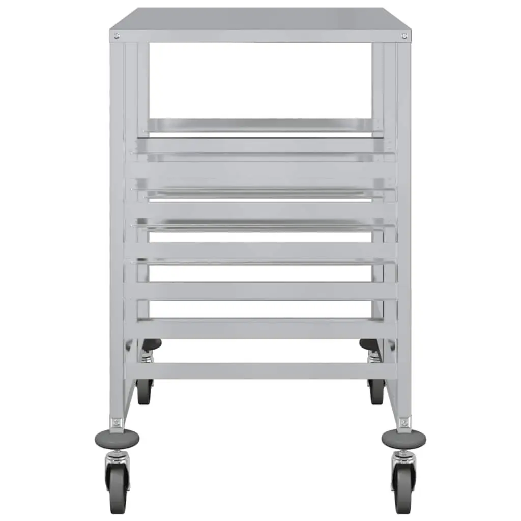 Kitchen Service Cart Tray Trolley Silver Stainless Steel GN Container Storage with Adjustable Height and Four Locking Castors