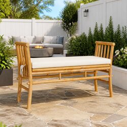 Comfortable Brown Bamboo Bench 110x38x65cm for Relaxation