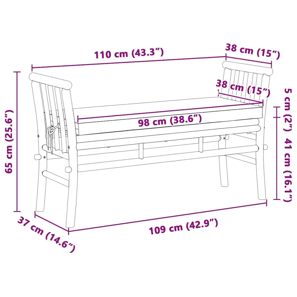 Brown Bamboo Bench 110x38x65cm for Relaxation