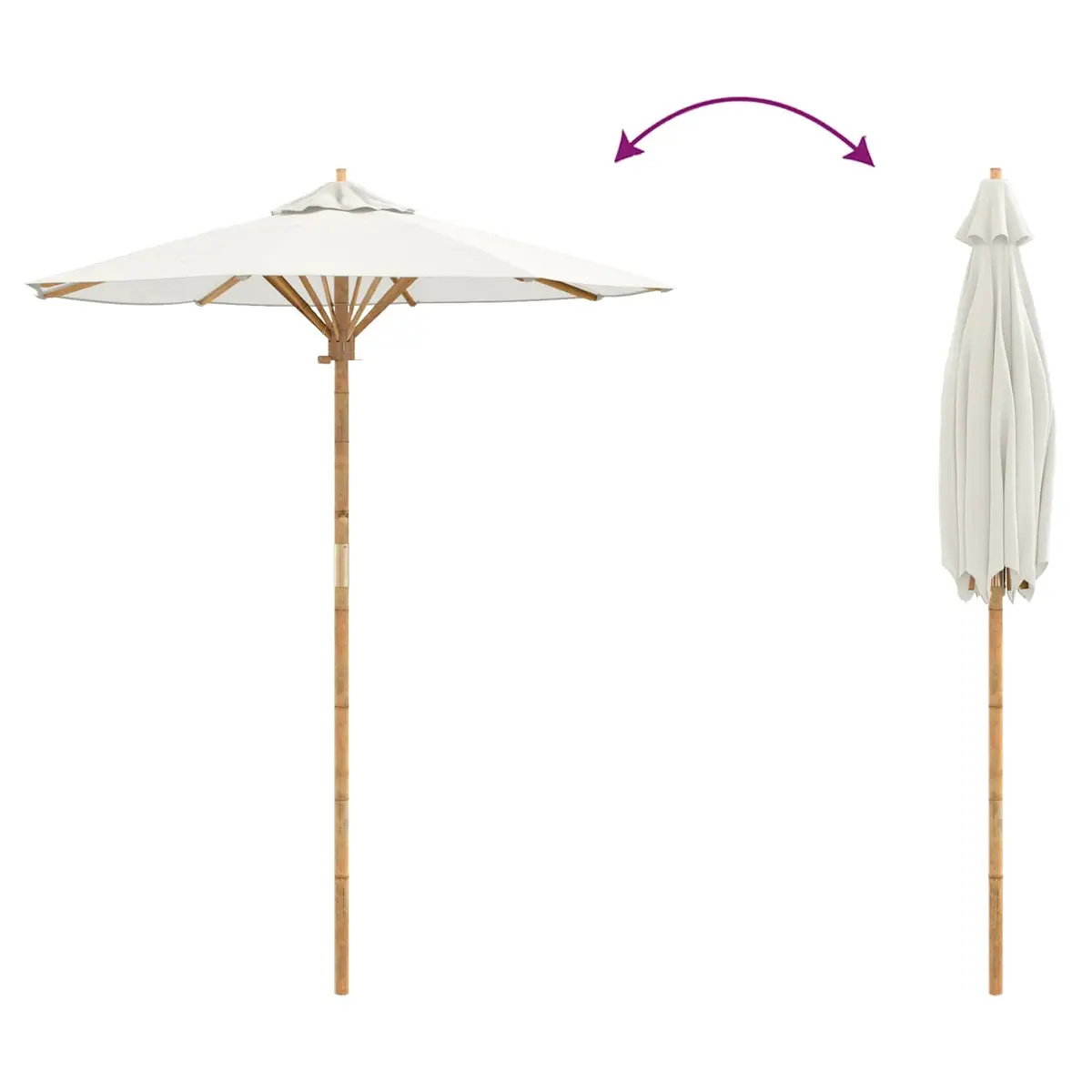 Garden Parasol Round Outdoor Shade 180cm Cream White Bamboo Frame