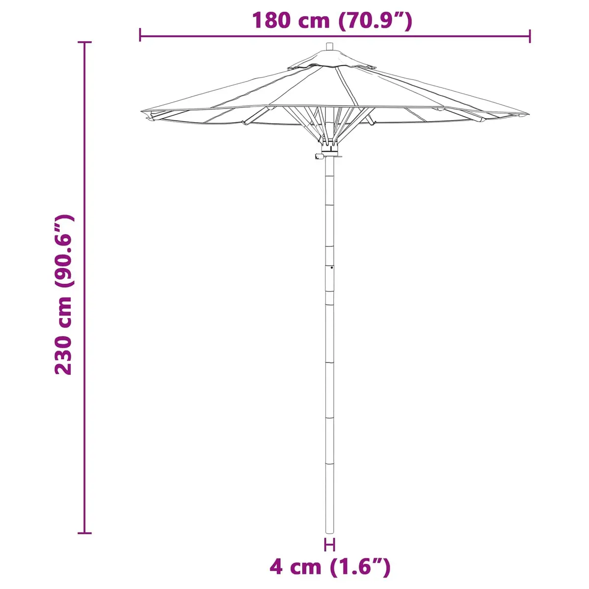 Garden Parasol Round Outdoor Shade 180cm Cream White Bamboo Frame