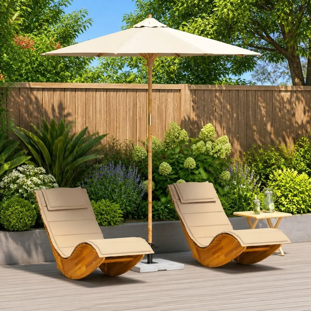 Garden Parasol Outdoor Sunshade 240cm Cream White Round Canopy Bamboo Frame