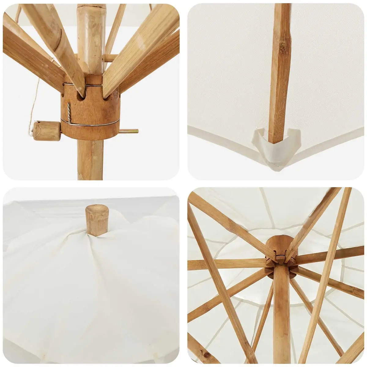 Garden Parasol Outdoor Sunshade 240cm Cream White Round Canopy Bamboo Frame