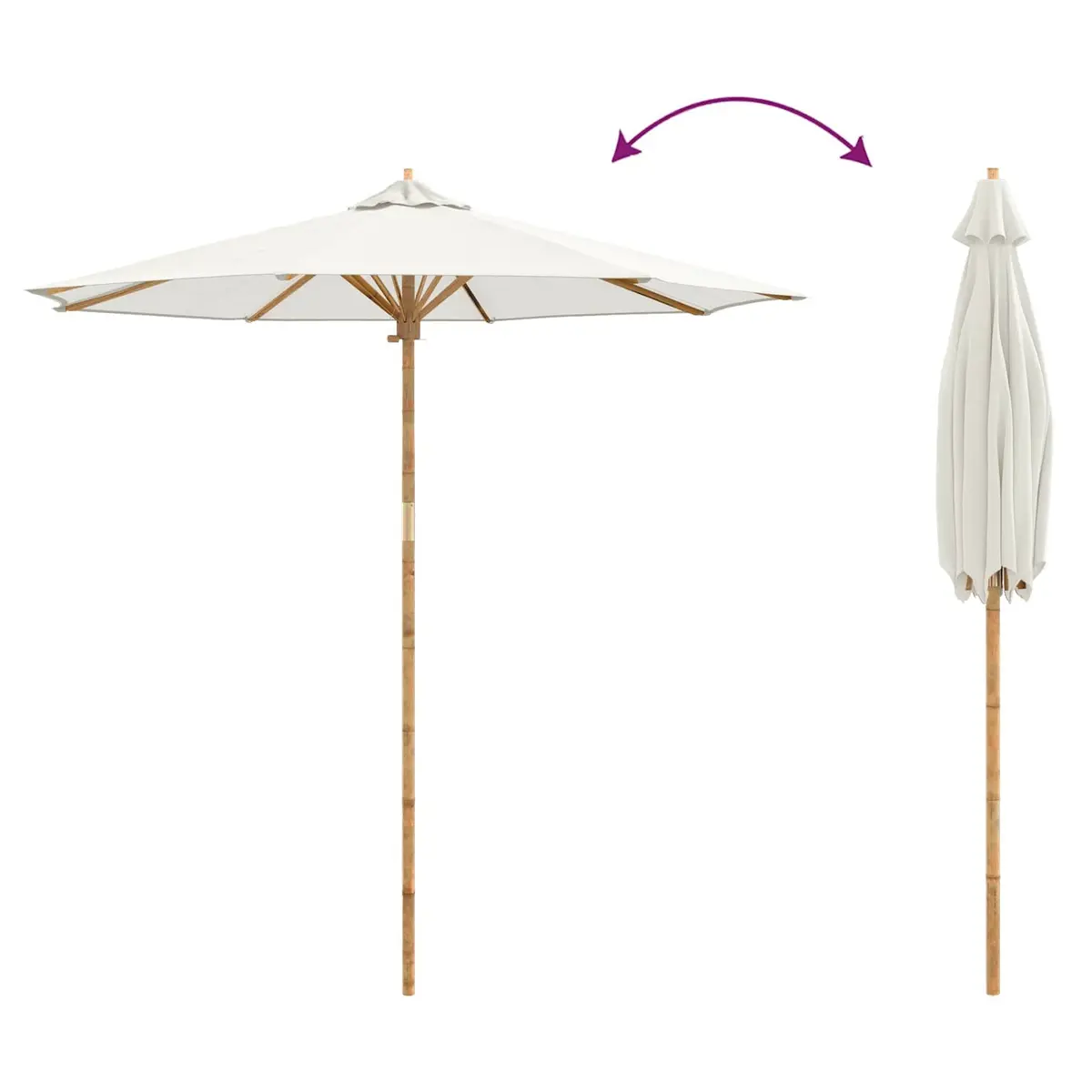 Garden Parasol Outdoor Sunshade 240cm Cream White Round Canopy Bamboo Frame