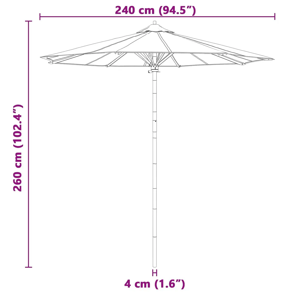 Garden Parasol Outdoor Sunshade 240cm Cream White Round Canopy Bamboo Frame