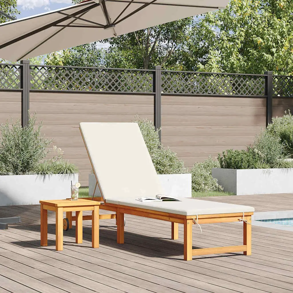 Sun Lounger Reclining Chair Outdoor Garden Patio Lounge Seat 202 x 53 x 89 cm Brown Acacia Wood