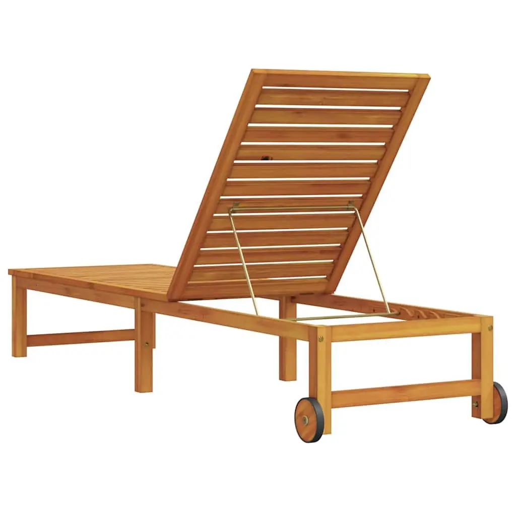 Sun Lounger Reclining Chair Outdoor Garden Patio Lounge Seat 202 x 53 x 89 cm Brown Acacia Wood