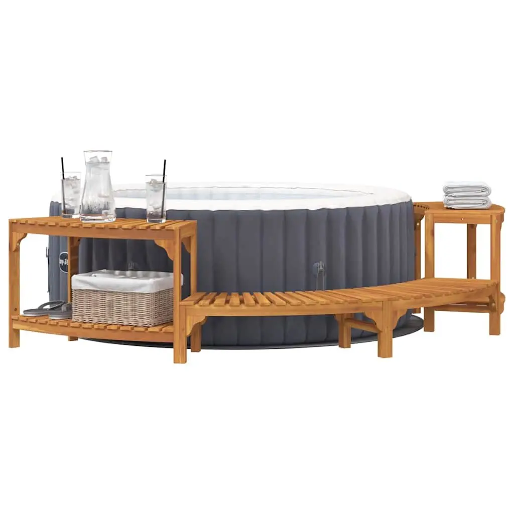 Hot Tub Surround Half-Round Acacia Wood Outdoor Spa Deck 252x112x55.5cm Brown