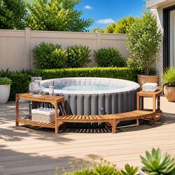 Hot Tub Surround Half-Round Brown Outdoor Spa Deck 272 x 120 x 55.5 cm Garden