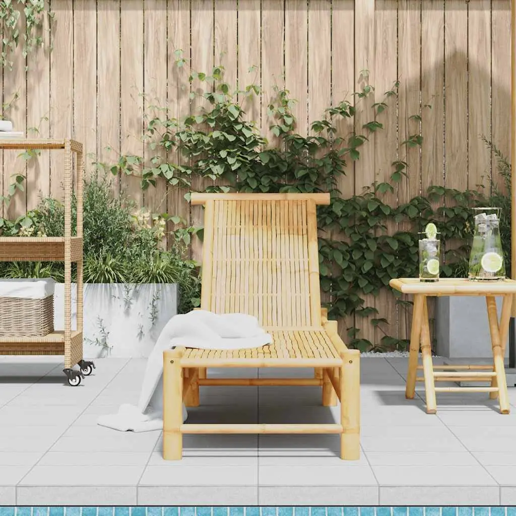 Sun Lounger Adjustable Backrest Bamboo Outdoor Lounge Chair Brown 55 x 199 x 30 cm