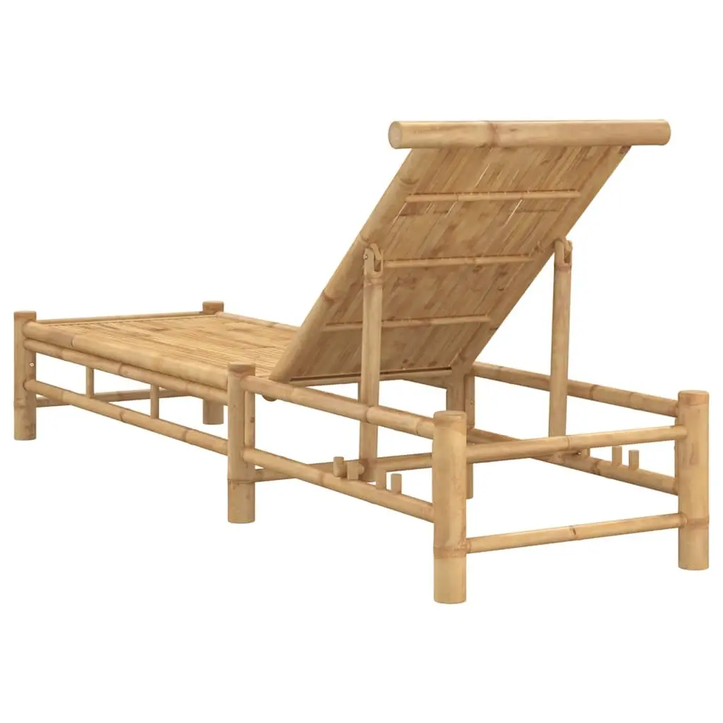 Sun Lounger Adjustable Backrest Bamboo Outdoor Lounge Chair Brown 55 x 199 x 30 cm