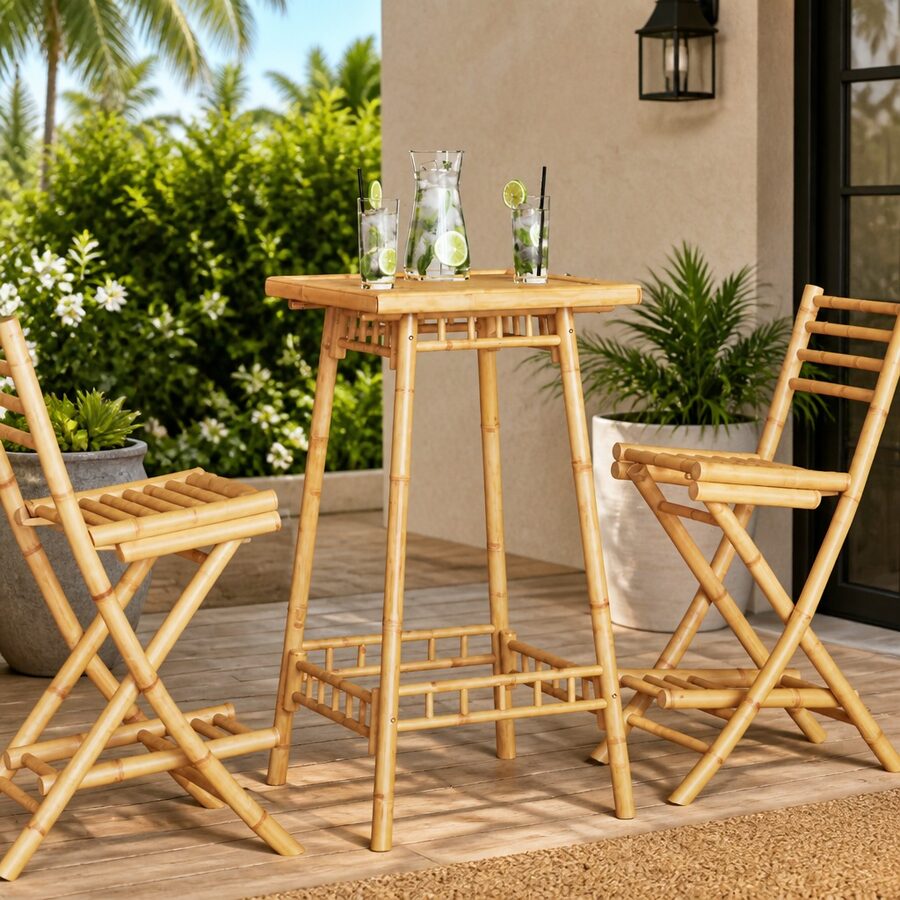 Practical Bamboo Outdoor Bar Table 55x55x100 cm